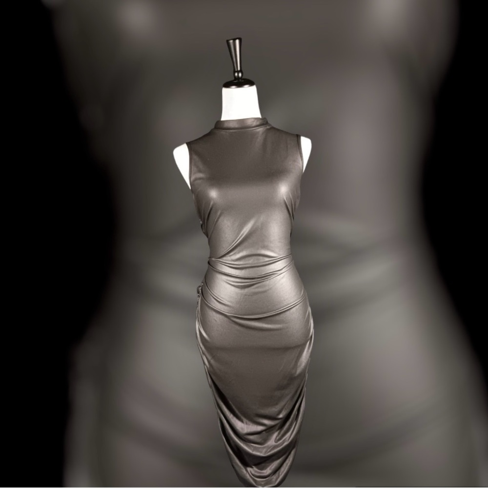 Black faux leather dress with scrunchie sides